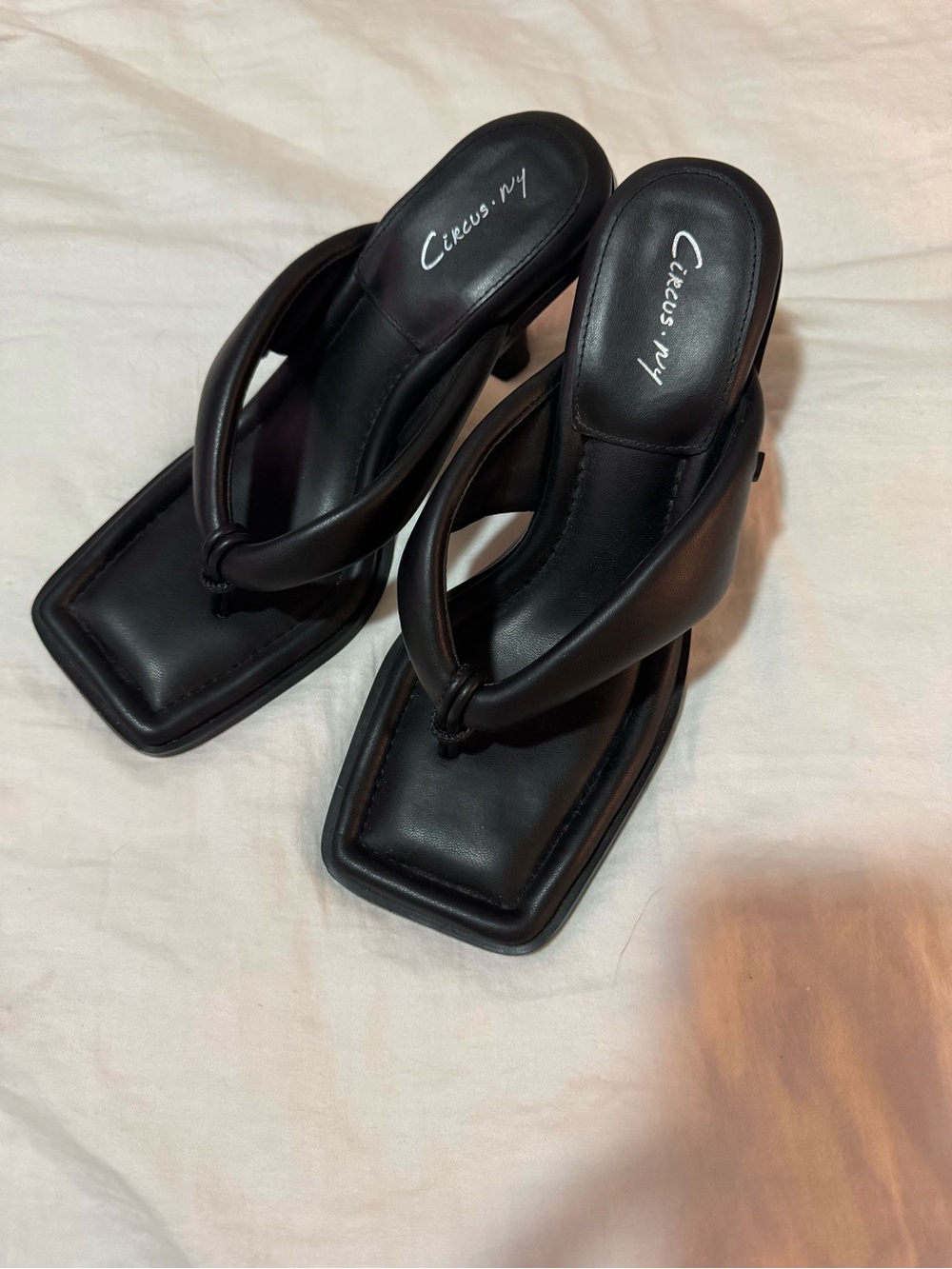 Circus by Sam Edelman Black Square-Toe Thong Heels